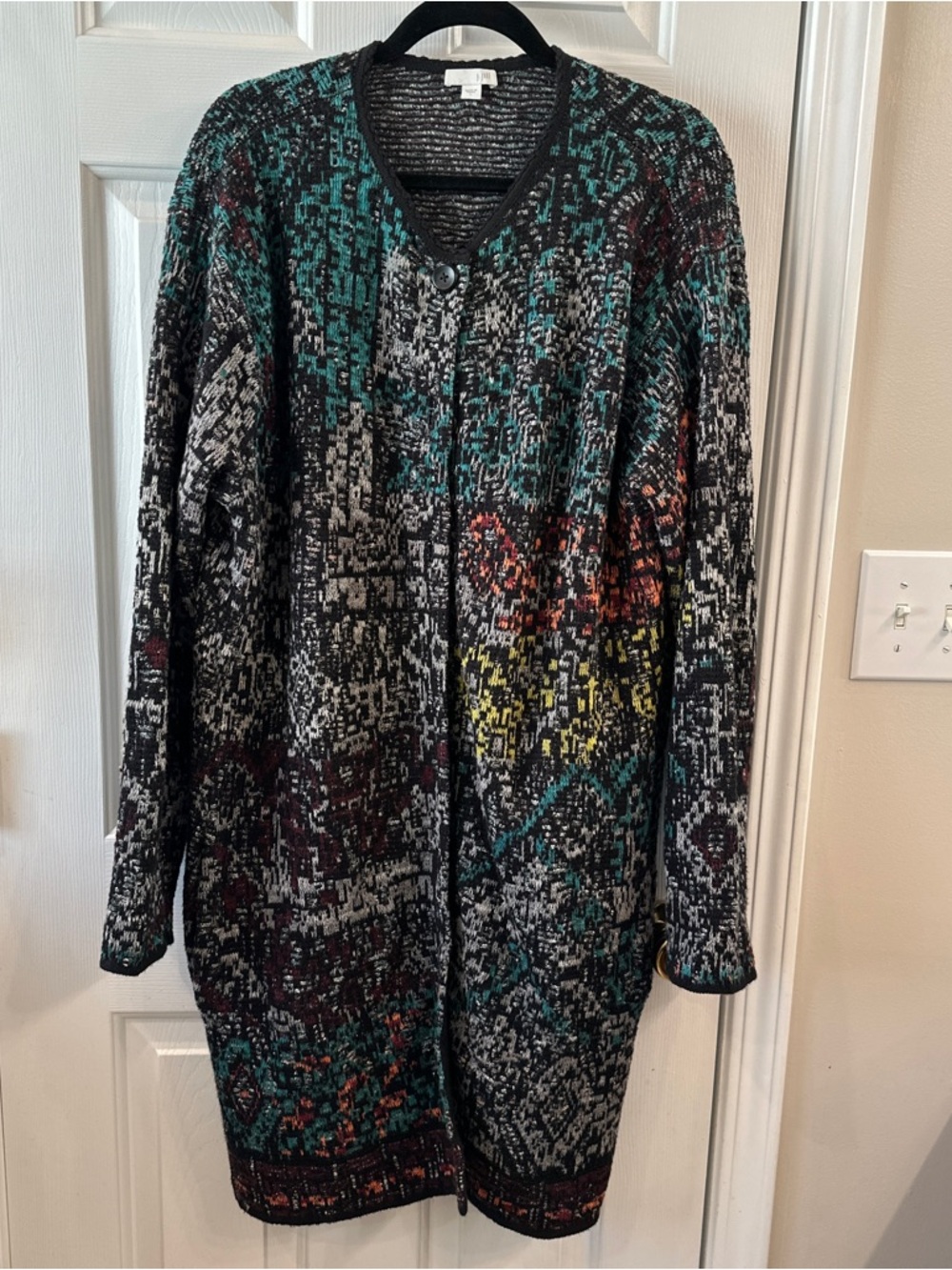 J. Jill Black Gray Multicolor Patterned Long Cardigan